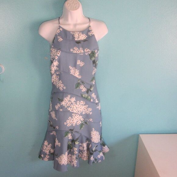 Keepsake Wild Thoughts Summer Dress Size L Blue Floral Mini - Picture 2 of 15